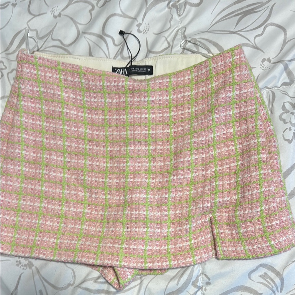 Zara Pink and Cream Mini Pencil Skirt with Slit